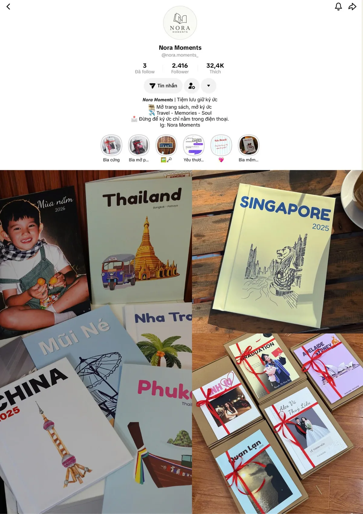 Trang TikTok của Nora Moments: photobook du lịch Thailand, Singapore, Mũi Né, Nha Trang, China, Phuket và photobook tốt nghiệp, cưới